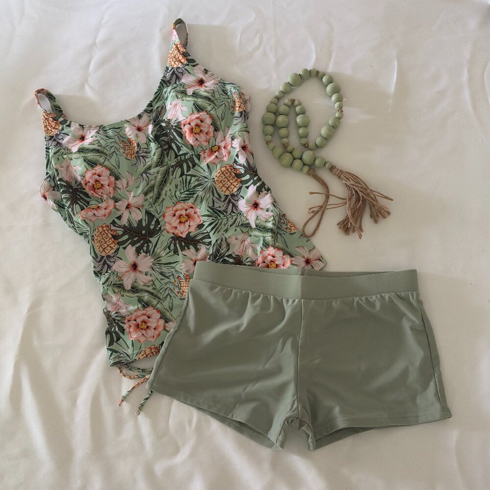 Source Unknown Green and Gold One Piece Swimsuit